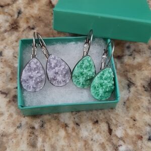 Elegant Green and Purple Druzy Style Earrings